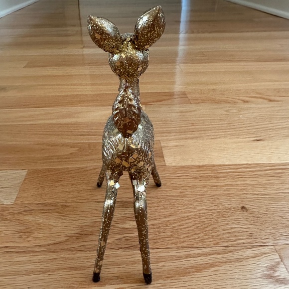 Vintage Gold Glitter Hard Plastic Deer Reindeer with Bell - Picture 6 of 12